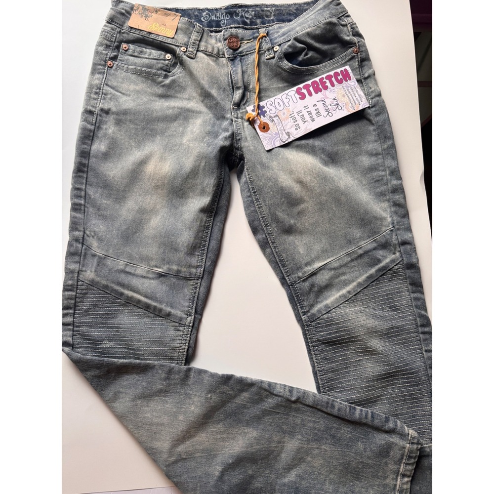Indigo Rein Skinny Jeans Soft Stretch Moto Acid Wash Blue Size 7